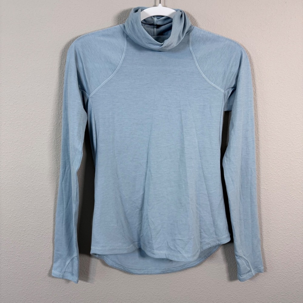 MPG Sport Merino Wool Blend Cowl Neck Baselayer Top Light Blue Gorpcore Womens S